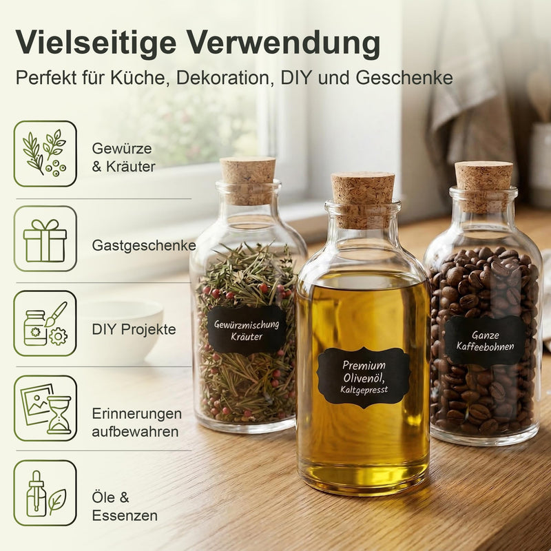 casavetro 25 Glasflaschen 100ml mit Korken – Kleine Flaschen zum Befül – Glasfactory