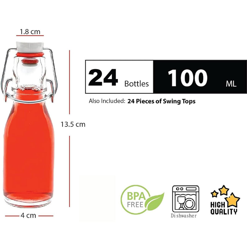 slkfactory 24 leere Glasflaschen a 100 ml mit kleine Bügelverschluss-Flasche mit Bügel Bügelflasche 0,1 liter l Drahtbügel-Flasche Schnapsflasche Likörflasche mit Verschluss (24 x 100ml)