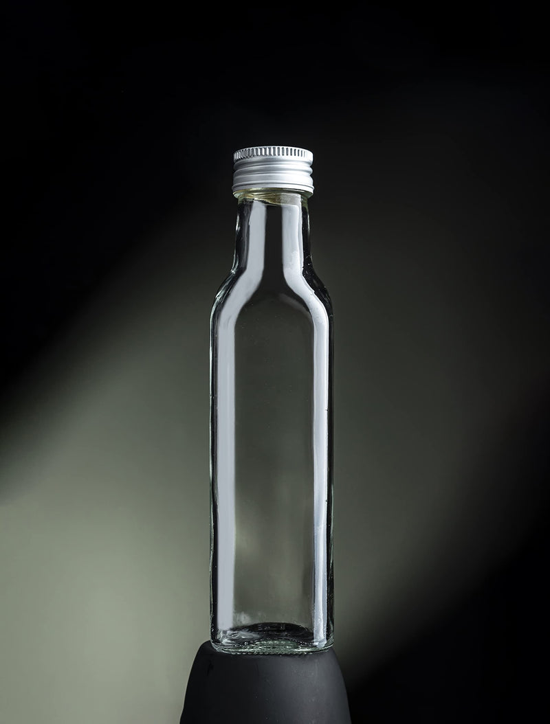 slkfactory 12er Set 250 ml Maraska Glasflaschen mit Schraubverschluss – Leere Flaschen zum Befüllen für Likör, Öl, Essig, Sirup & Saft – inkl. Etiketten & Stift