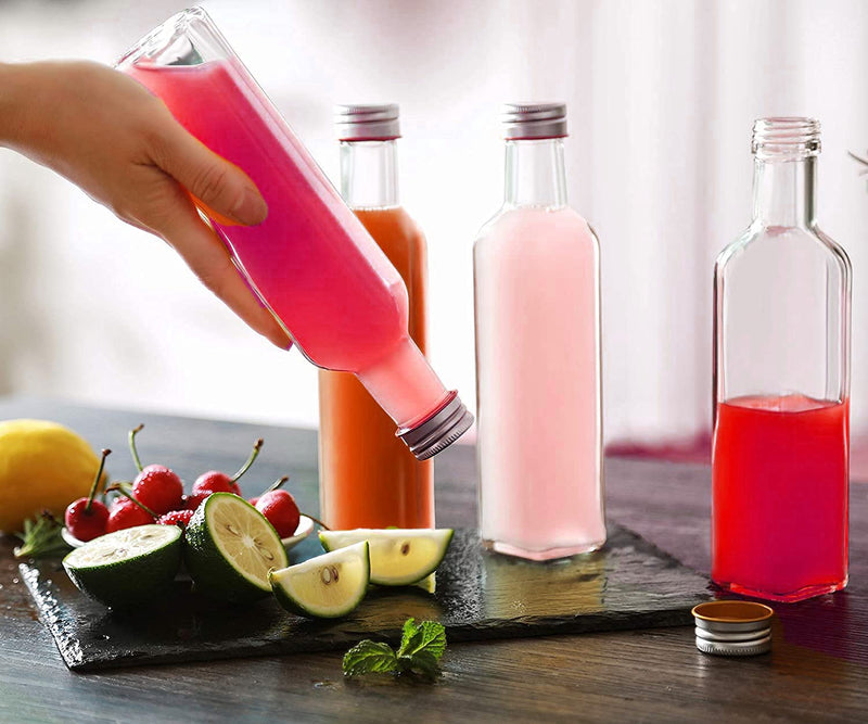 slkfactory 24er Set 250 ml Maraska Glasflaschen mit Schraubverschluss – Leere Flaschen zum Befüllen für Likör, Öl, Essig, Sirup & Saft – inkl. Etiketten & Stift