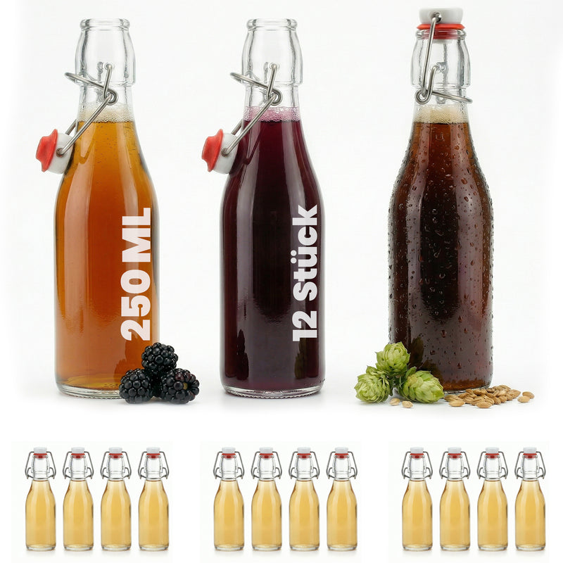 slkfactory 12 Bügelflaschen 250ml Bügelflasche 250 ml Glasflaschen mit – Glasfactory