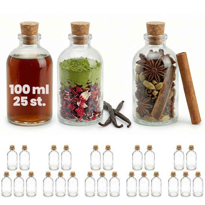 casavetro 25 Glasflaschen 100ml mit Korken – Kleine Flaschen zum Befül – Glasfactory