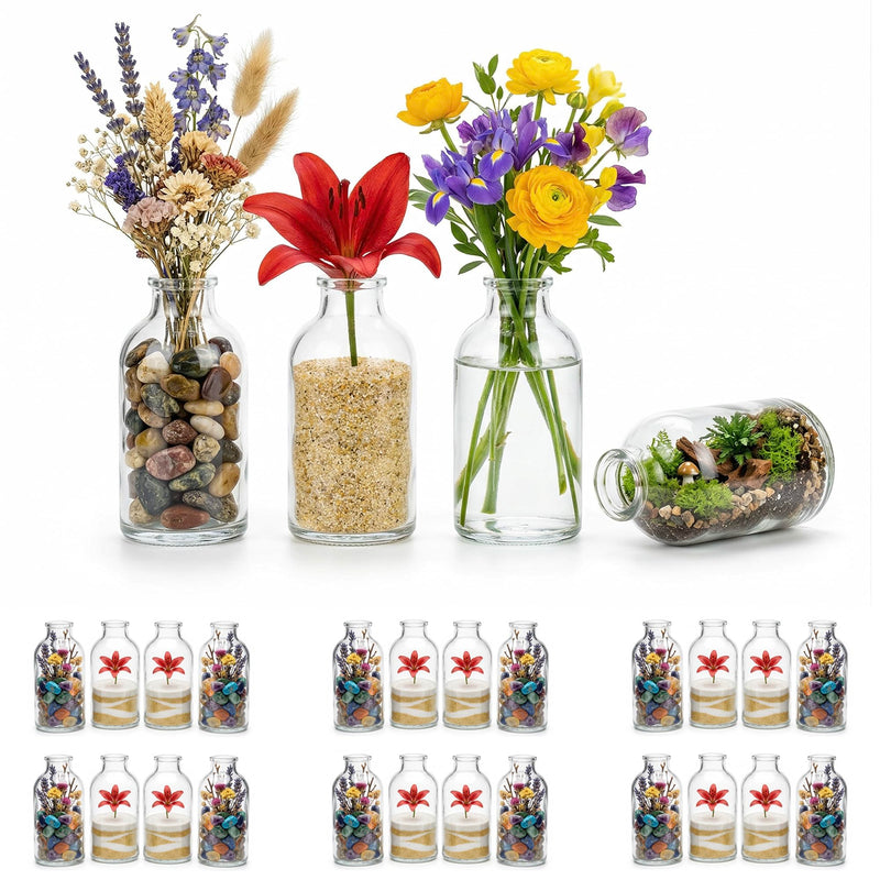 casavetro 24 x Mini Vase Glasfläschchen kleine Flasche Tischvasen Set – Glasfactory